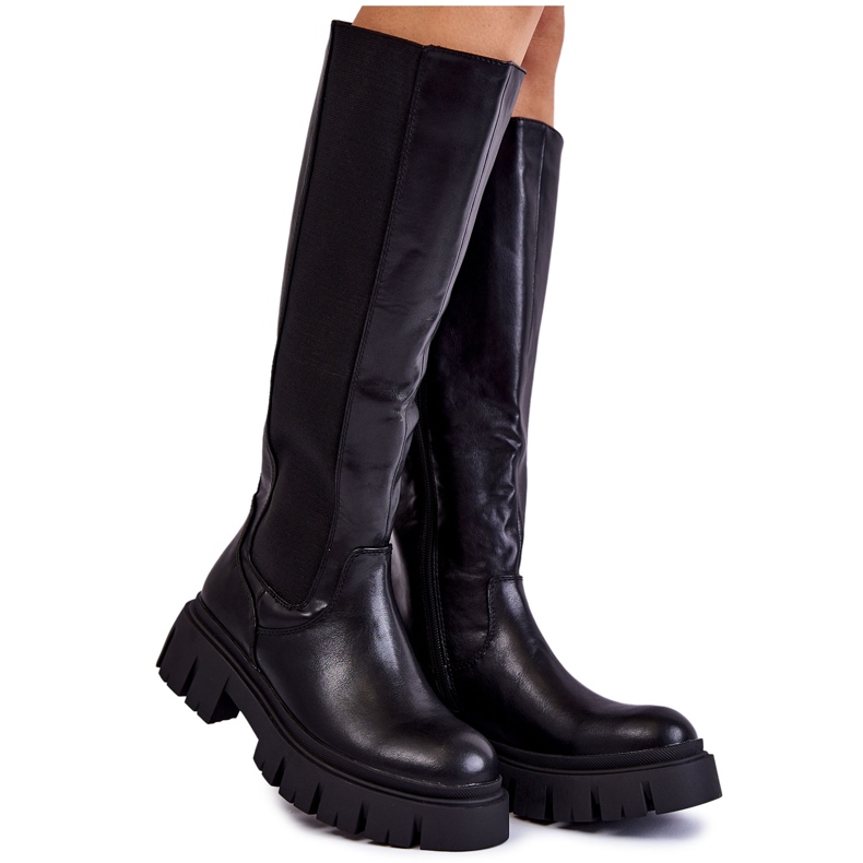PE1 Women's Boots On The Platform Knee-length Black Milania PE1 Women's Boots On The Platform Knee-length Black Milania