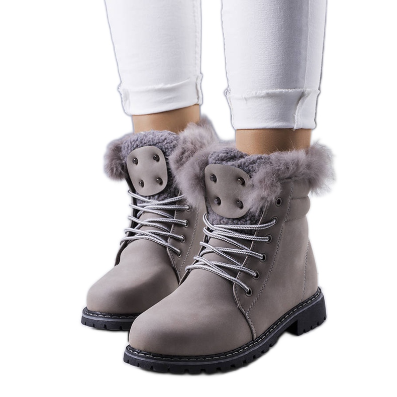 PA1 Gray insulated boots with fur from Rosmina grey