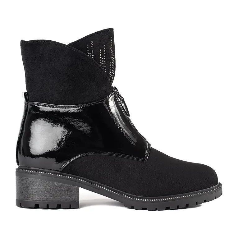 Black suede women's ankle boots with crystals