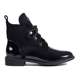 Women's lace-up boots with a flat heel black