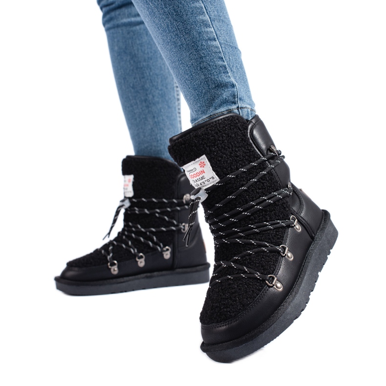 Warm black shelovet women's snow boots