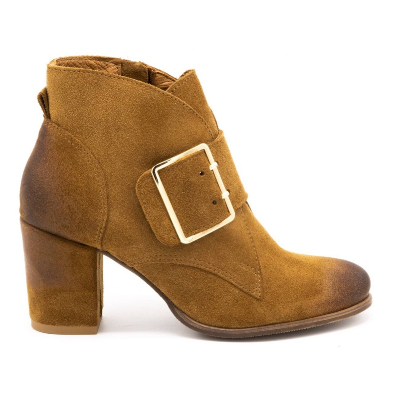 Exquisite Women's suede boots with a high heel buckle 1262EX camel brown