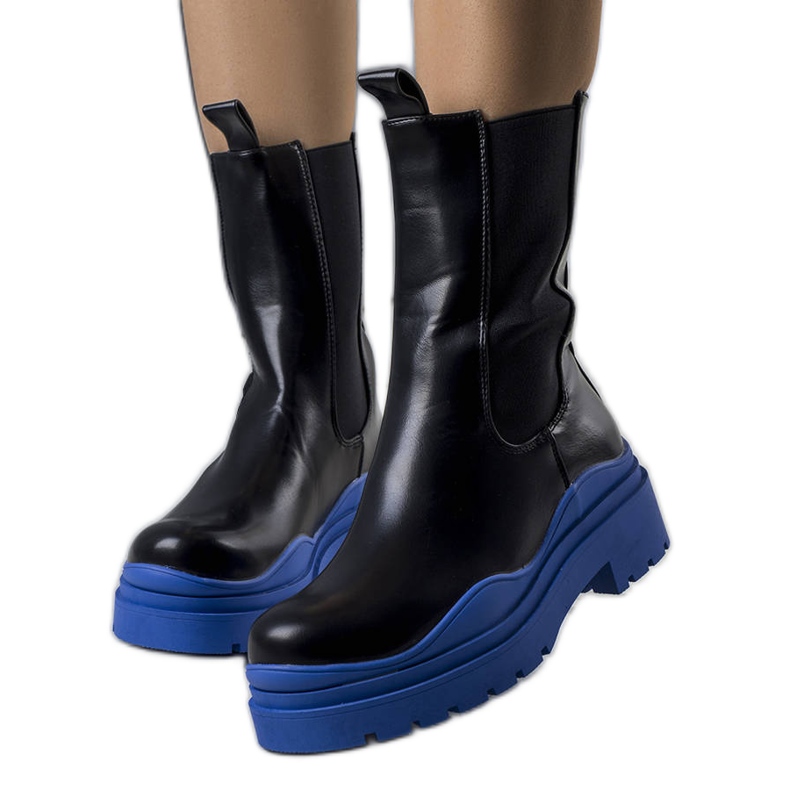 BM Black boots on a blue Jadiel sole