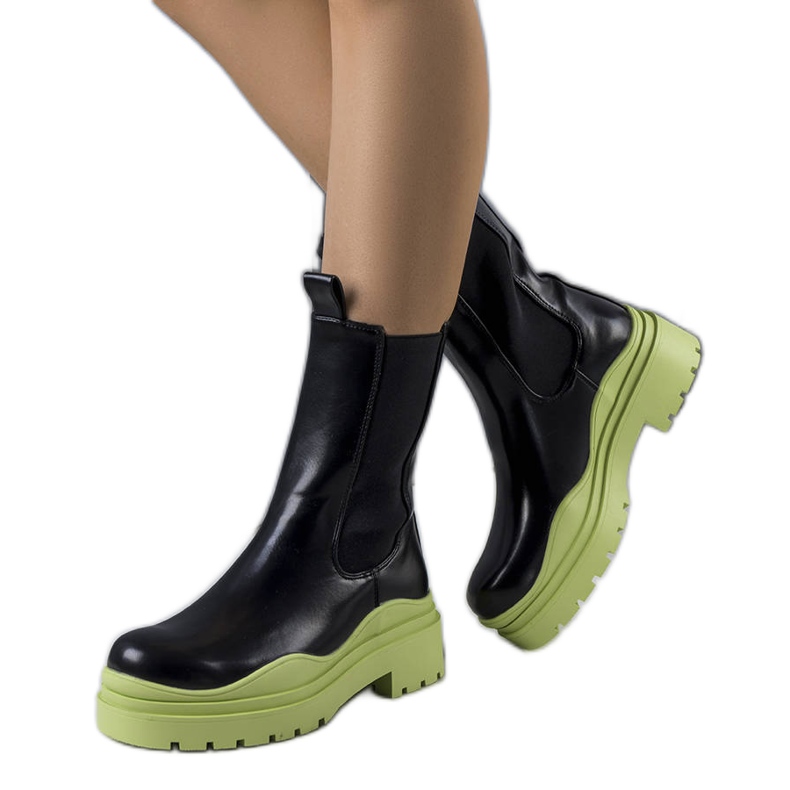 BM Black boots on a green Jadiel sole