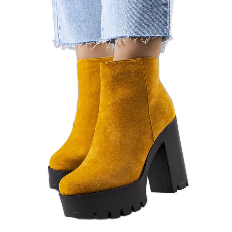 BM Mustard ankle boots on a high Raelynn post yellow