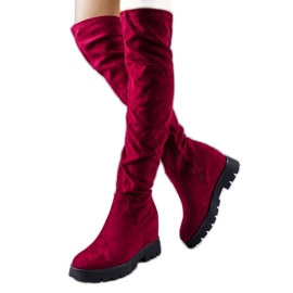 BM Maroon suede wedge boots Naomi red