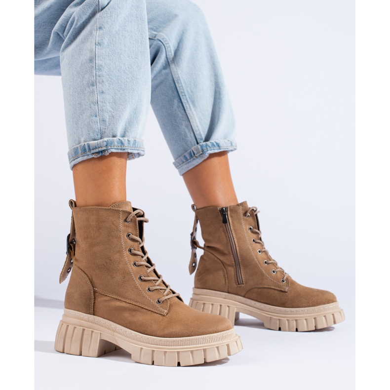 Women's suede boots on the T.SOKOLSKI platform beige brown