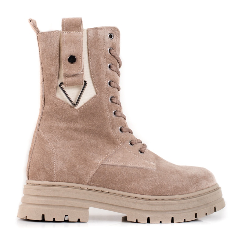 High Shelovet women's hiking boots made of natural leather beige