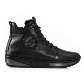 Women's sneakers on the Shelovet platform made of natural leather black