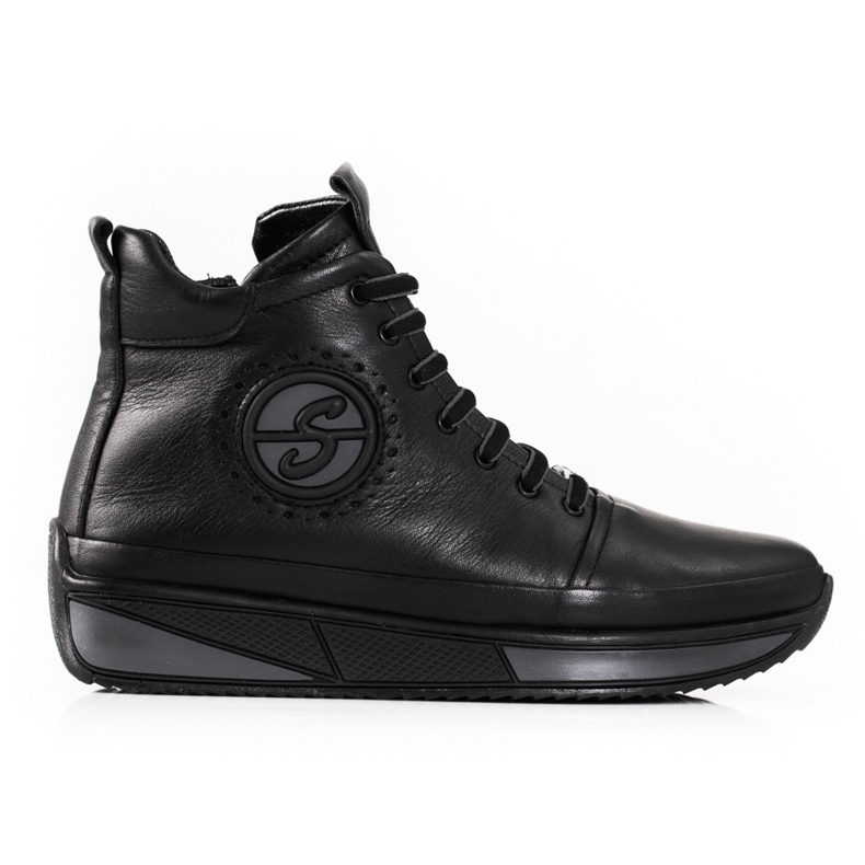 Women's sneakers on the Shelovet platform made of natural leather black