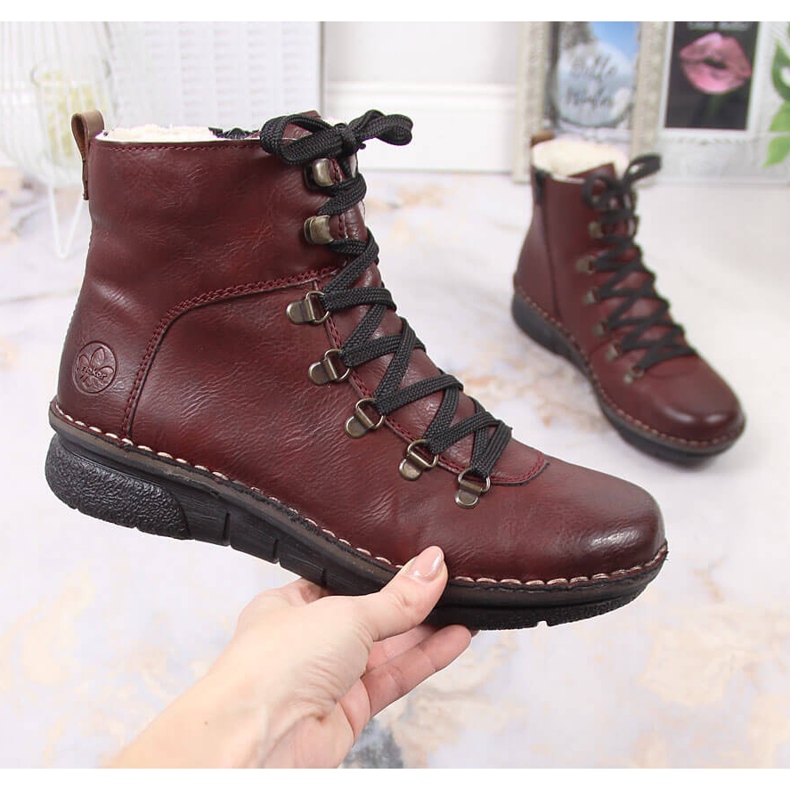 Comfortable boots for women insulated maroon Rieker 73356-35 red Comfortable boots for women insulated maroon Rieker 73356-35 red