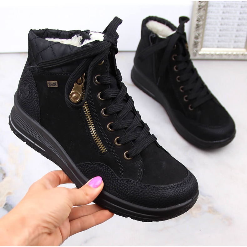 Black Rieker L7701-00 waterproof leather women's insulated boots