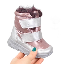 Girls waterproof snow boots with velcro membrane Kornecki 6895 pink