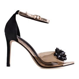 Transparent black Shelovet women's pumps with exposed fingers