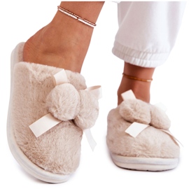 BM Women's Fur Slippers With Pompoms Beige Castello