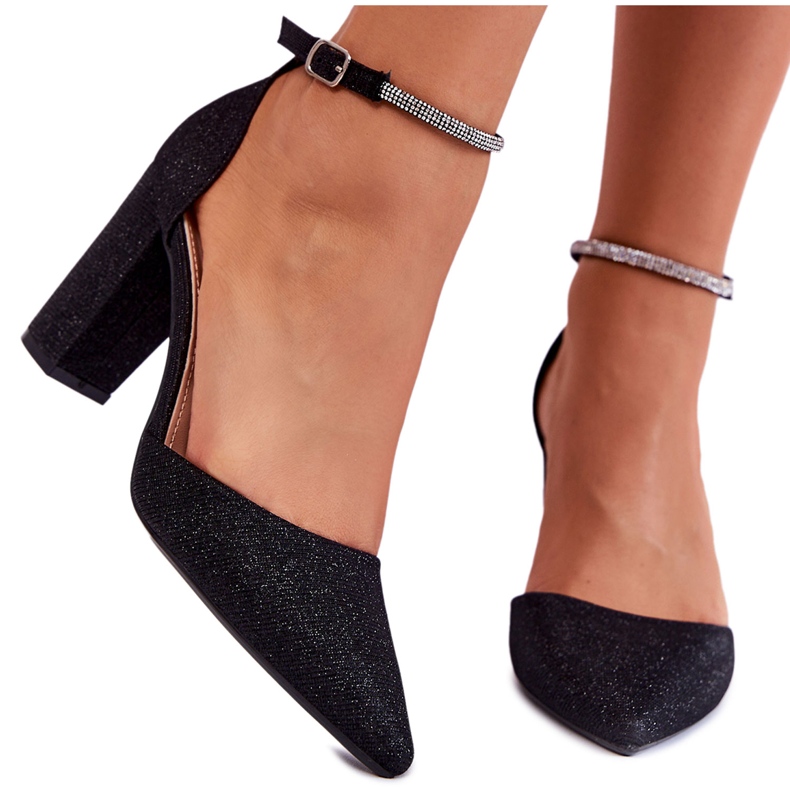 PS1 Shiny Pumps On High Heels With Rhinestones Black Castor
