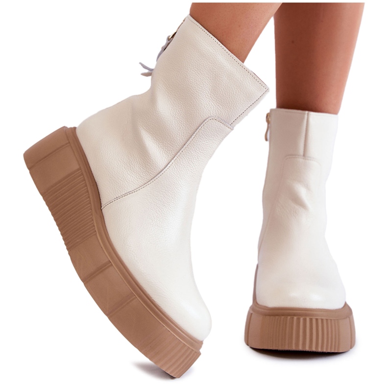 PL5 Women's Leather Boots On The Light Beige Jenefer Platform