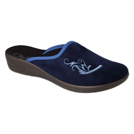 Befado women's slippers PU 552D016 navy blue with embroidery