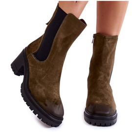 Vinceza Women's Suede Ankle Boots Khaki Liris green