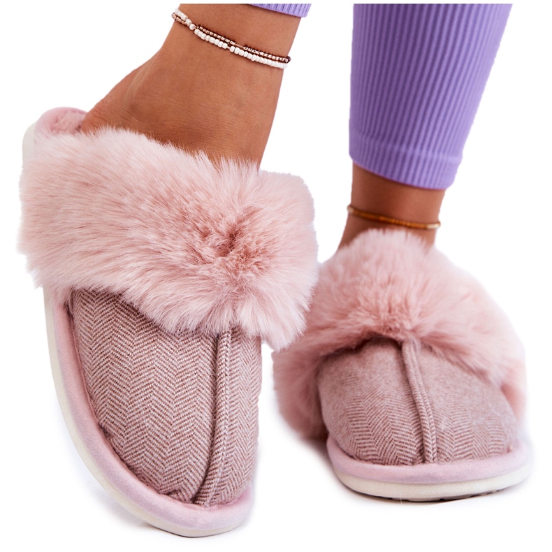 Women's Warm Slippers With Fur Beige-Pink Franco brown