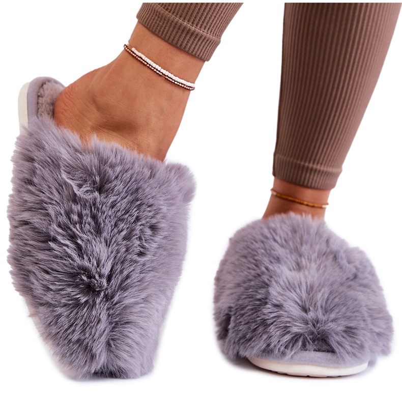 BM Women's Gray Sheryl fur slippers grey
