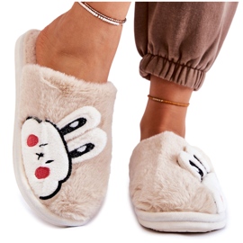 BM Women's Fur Slippers With Rabbit Beige Trisha