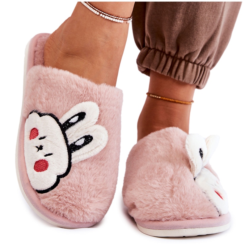 BM Women's Fur Slippers With Rabbit Pink Trisha