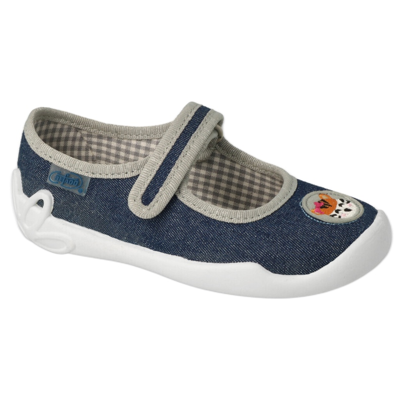 Befado children's slippers with velcro 114X498 navy blue applique