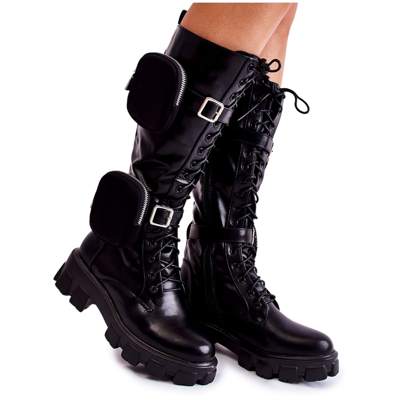FJ1 Women's Boots Warm Trappers with Black Military Handbags