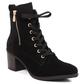 Leather suede boots on the post insulated Rieker W RKR564 black Leather suede boots on the post insulated Rieker W RKR564 black