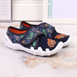 Boys' home slippers with velcro navy blue Befado 273Y345 grenade