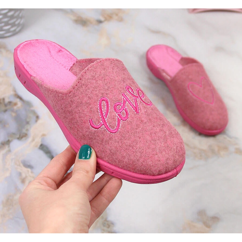 Girls' home slippers felt sliding pink Befado 707Y428