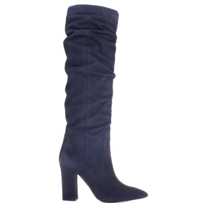 Marco Shoes High, wrinkled, navy blue boots made of natural suede