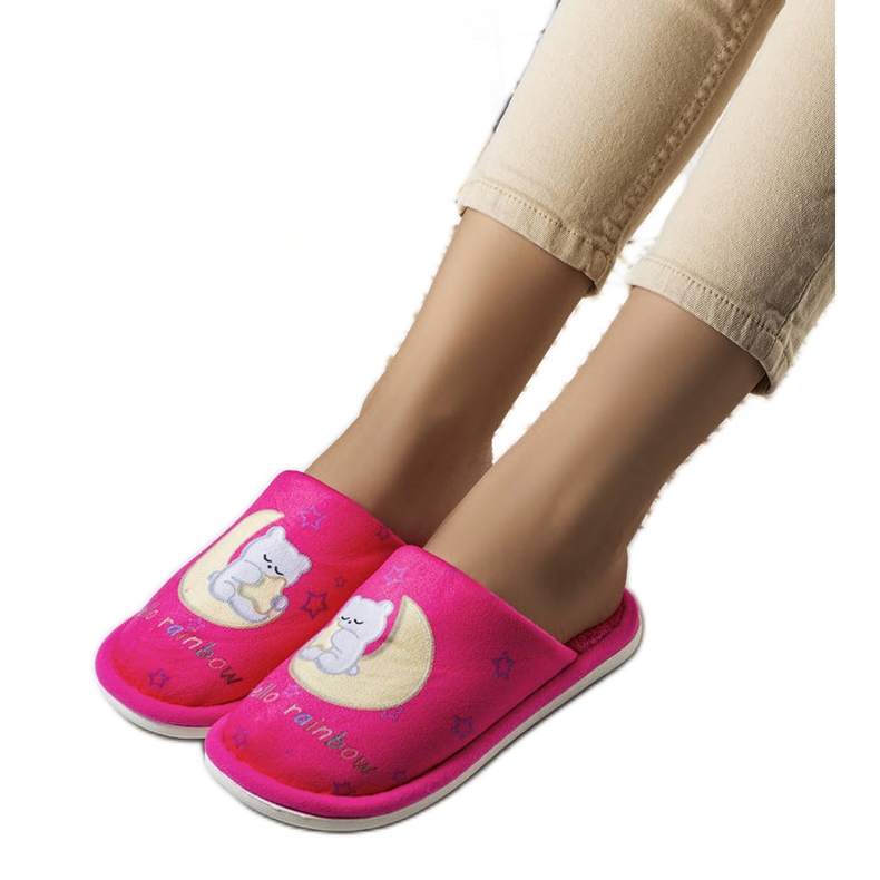 Rainbow moon neon pink soft slippers