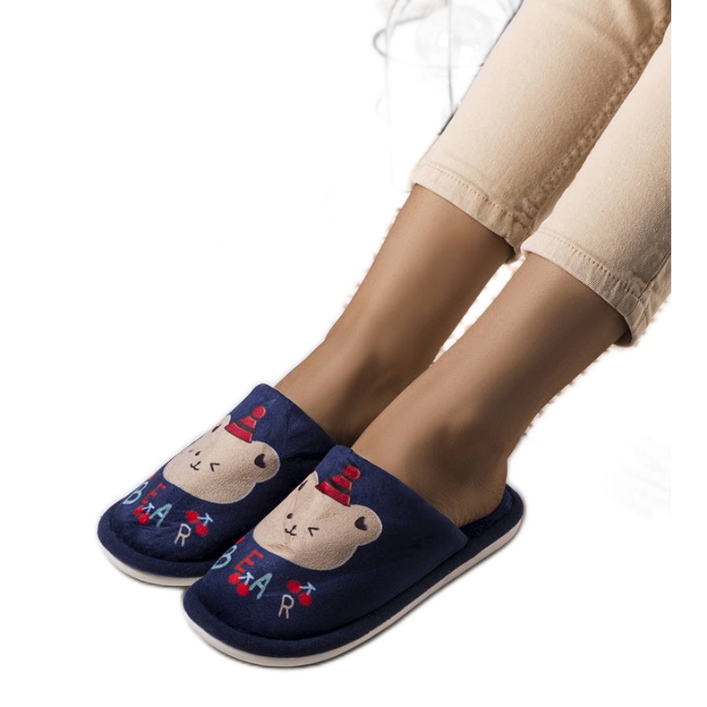 Bear navy blue soft slippers