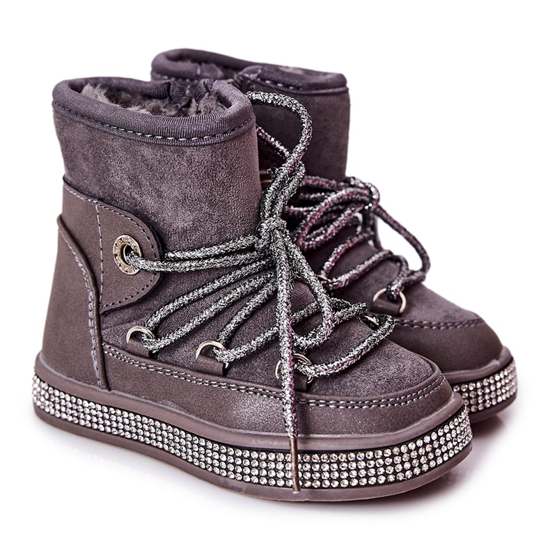 Children's snow boots with gray zircons grey