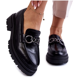 Women's eco-leather shoes la.fi black with a chain