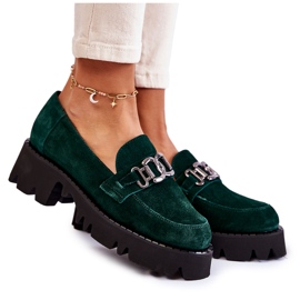 Women's suede shoes with decoration Laura Messi 2489 green Women's suede shoes with decoration Laura Messi 2489 green