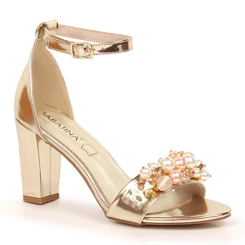 Women's sandals on a mirror post with golden beads Sabatina B185-2
