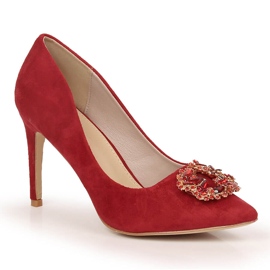 Red suede heels with cubic zirconias Sabatina 1328-1