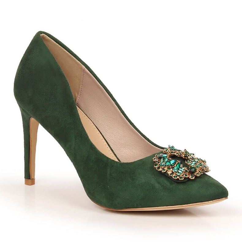 Green suede heels with cubic zirconias Sabatina 1328-1
