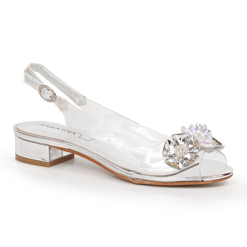 Transparent flat sandals with stones in silver Sabatina 380-8