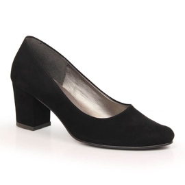 Women's black suede pumps on the post Azali 1470