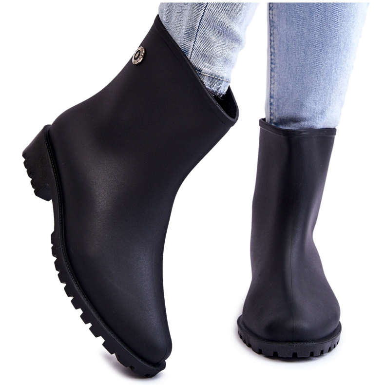Women's Classic Slip-On Rain Boots Black Floriana