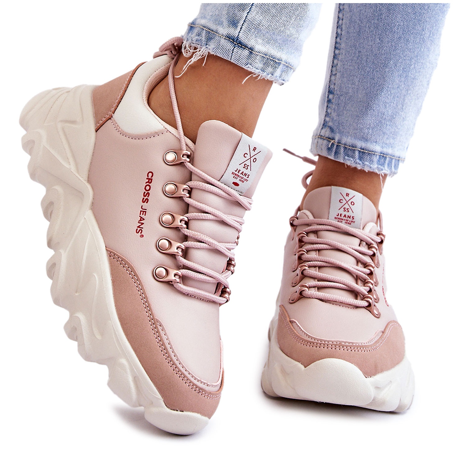 jul Ooze Erklæring Women's Platform Sneakers Cross Jeans KK2R4072C Nude pink - KeeShoes