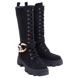 Charlize Black suede lace-up boots