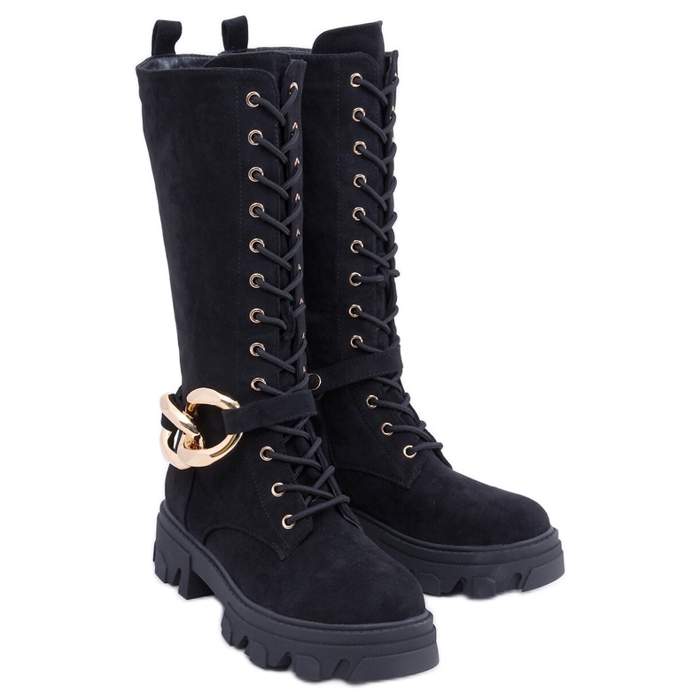 Charlize Black suede lace-up boots