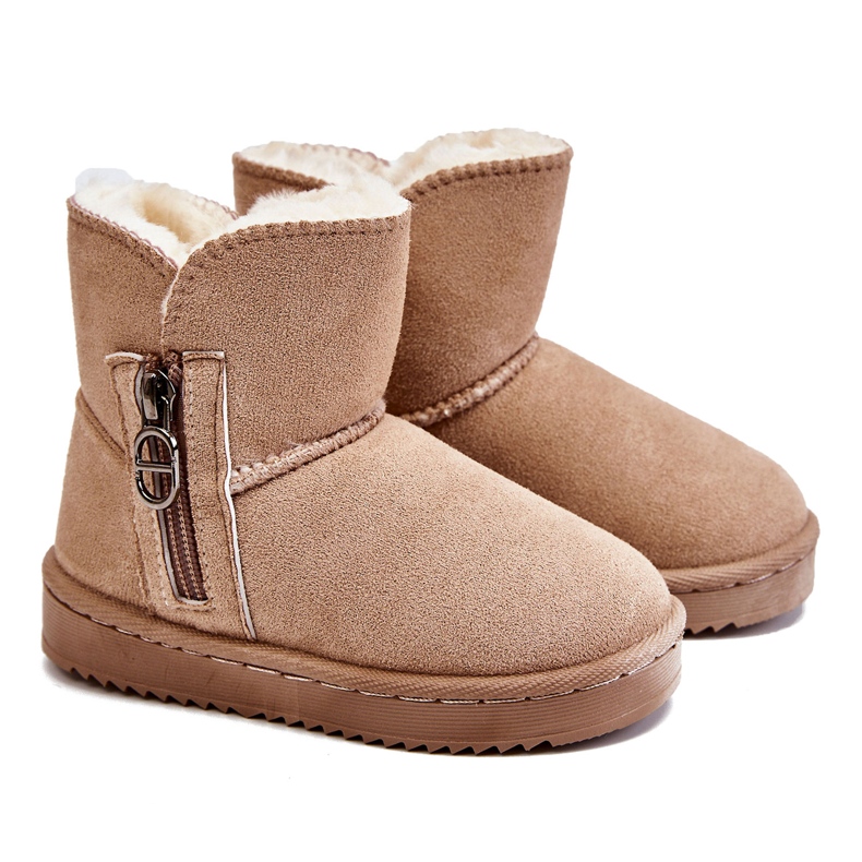 Children's Slip-On Warm Snow Boots Beige Catellie brown