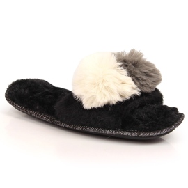 BM Women's fur slippers with pompoms black Stella BM Women's fur slippers with pompoms black Stella