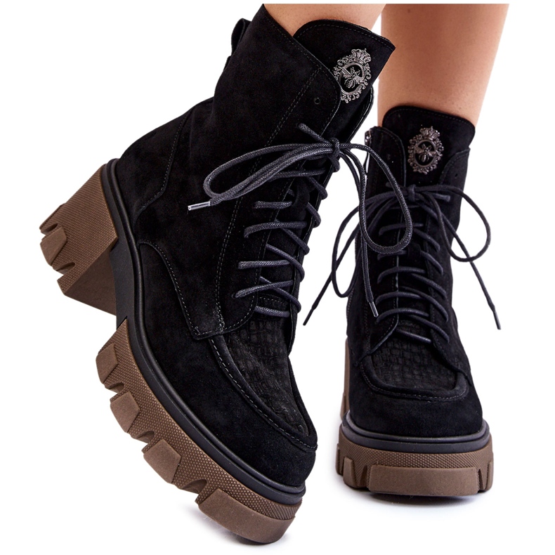 PL5 Women's Suede Warm Trapper Boots Black Rehin